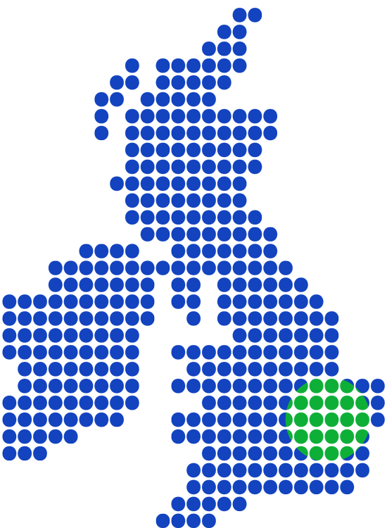 Map highlighting the Blockage Busters coverage area around Luton